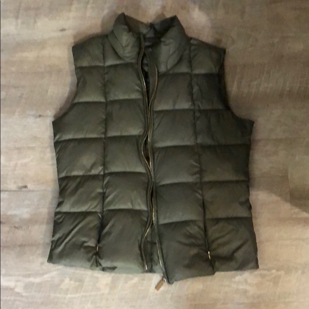 Olive green vest with gold zipper